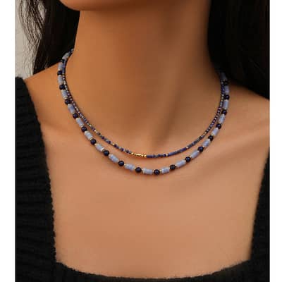 Ins Style Vintage Natural Stone Brass Bead Beaded Necklace Simplicity detail 3
