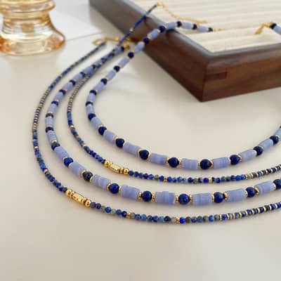 Ins Style Vintage Natural Stone Brass Bead Beaded Necklace Simplicity detail 4