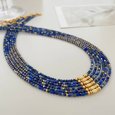 Ins Style Vintage Natural Stone Brass Bead Beaded Necklace Simplicity detail 5