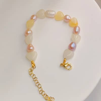 Handmade Sweet Design Freshwater Pearl Heart-shaped Natural Stone Bracelet detail 2
