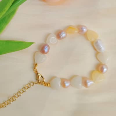 Handmade Sweet Design Freshwater Pearl Heart-shaped Natural Stone Bracelet detail 3