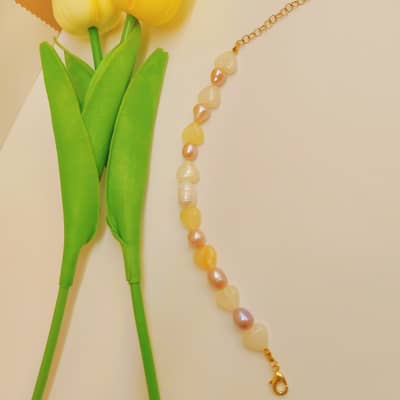 Handmade Sweet Design Freshwater Pearl Heart-shaped Natural Stone Bracelet detail 4