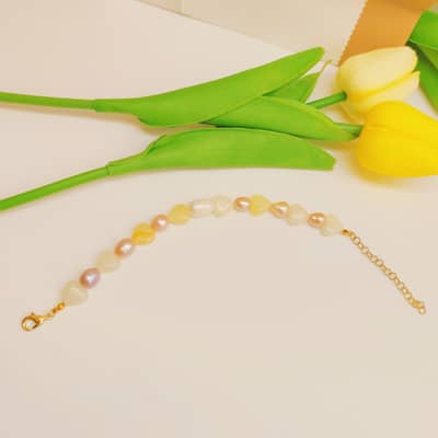 Handmade Sweet Design Freshwater Pearl Heart-shaped Natural Stone Bracelet detail 5