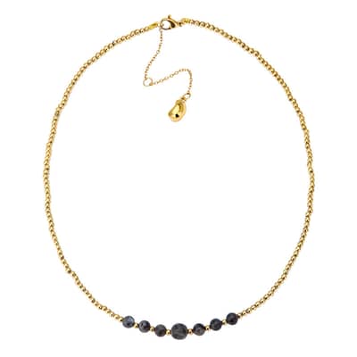 Bead Necklace Natural Obsidian 128 Cut Waterproof Gold Plated detail 1