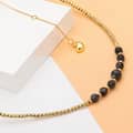 Bead Necklace Natural Obsidian 128 Cut Waterproof Gold Plated 3