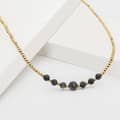 Bead Necklace Natural Obsidian 128 Cut Waterproof Gold Plated 4