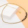 Bead Necklace Natural Obsidian 128 Cut Waterproof Gold Plated 5