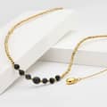 Bead Necklace Natural Obsidian 128 Cut Waterproof Gold Plated 6