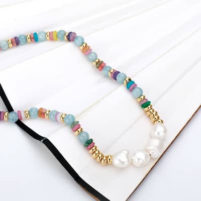 Pearl Necklace Natural Stone Beaded detail 5