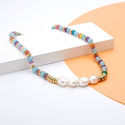Pearl Necklace Natural Stone Beaded detail 6