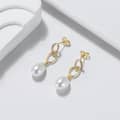 Simple Freshwater Pearl Drop Earrings Chain with Zircon Gold Plated 925 Sterling Silver 1