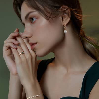 Simple Freshwater Pearl Drop Earrings Chain with Zircon Gold Plated 925 Sterling Silver detail 2