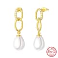 Simple Freshwater Pearl Drop Earrings Chain with Zircon Gold Plated 925 Sterling Silver 4