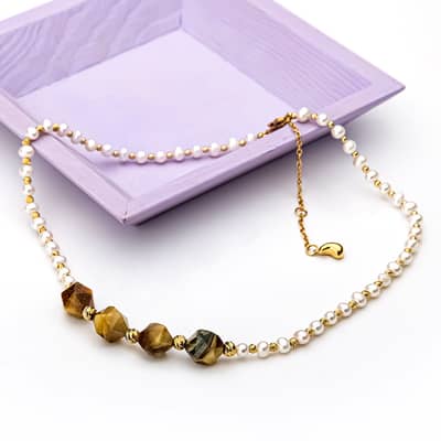 Pearl Necklace Natural Freshwater Pearl Stone Waterproof Gemstone Beaded detail 4