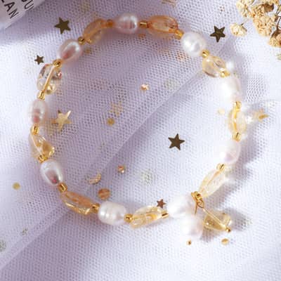Natural Freshwater Pearl Yellow Crystal Waterproof Bracelet detail 2