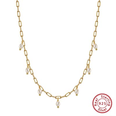 Vintage Satellite Freshwater Pearl Charm Paperclip Chain Necklace detail 5