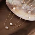 S925 Silver Double Layered Simulated Baroque Pearl Charm Long Necklace 1