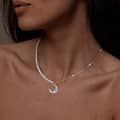 Half Silver Chain Dainty Moon Pendant Freshwater Pearl Necklace 2