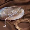 Half Silver Chain Dainty Moon Pendant Freshwater Pearl Necklace 4