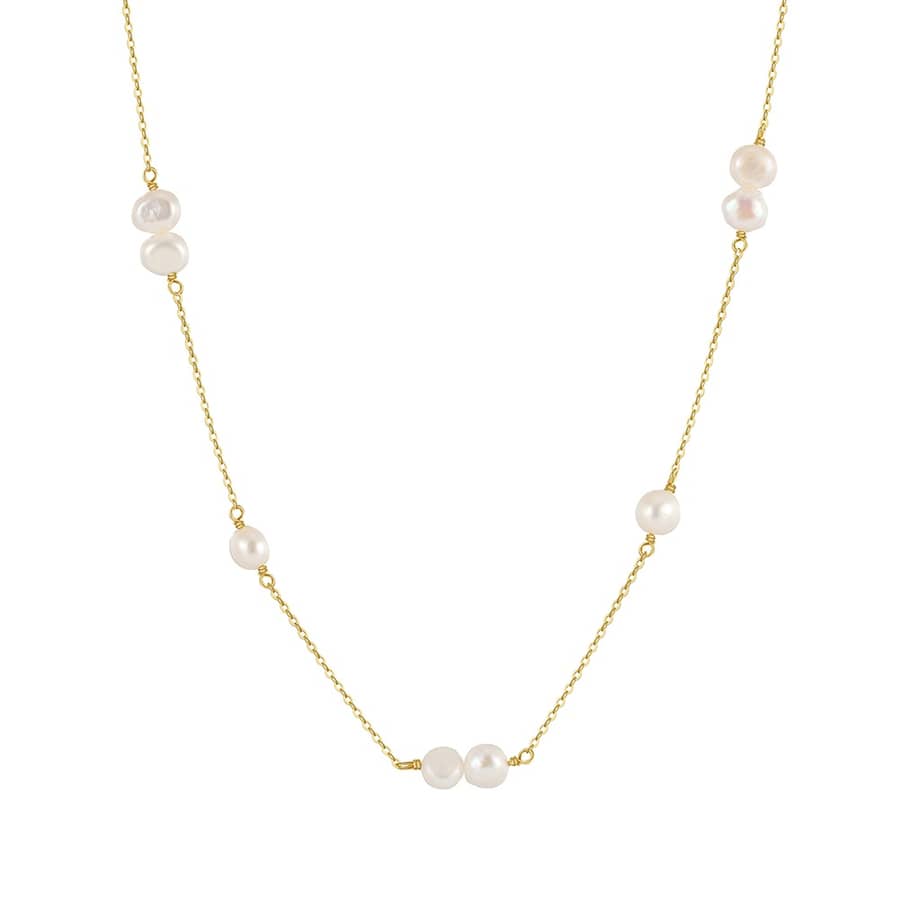 Luxury 14K Gold Plated Freshwater Pearls Charm Chain Necklace - main