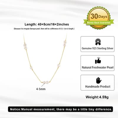 Luxury 14K Gold Plated Freshwater Pearls Charm Chain Necklace detail 5