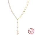 Luxury Half Paperclip 14K Gold Plated Chains Cultural Freshwater Pearls Long Tassel Pendant Necklace 5