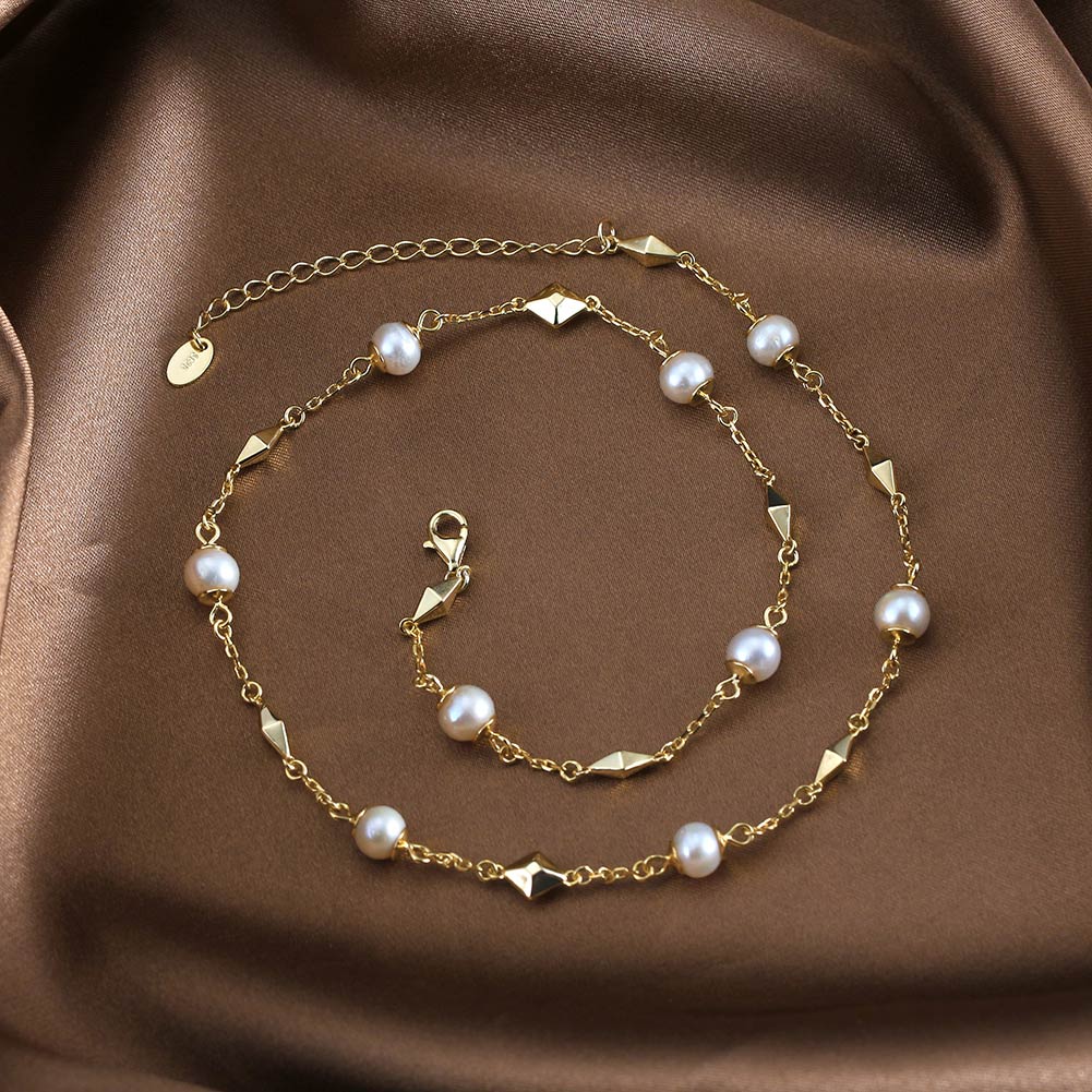 Chunky link chain with freshwater pearls
