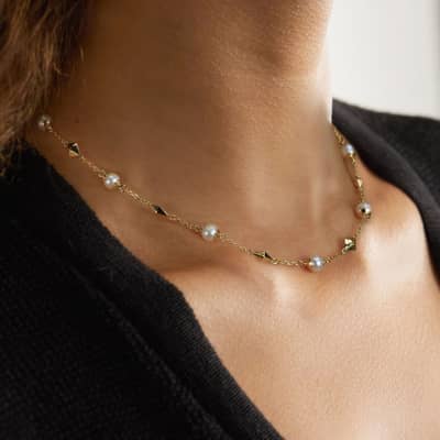 14K Gold Plated Chunky 925 Sterling Silver Link Chain Freshwater Pearl Beads Necklace detail 3