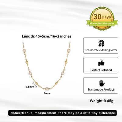 14K Gold Plated Chunky 925 Sterling Silver Link Chain Freshwater Pearl Beads Necklace detail 4