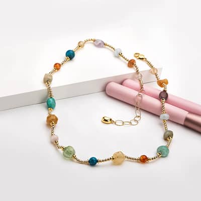 Beaded Necklace Natural Stone Waterproof Stainless Steel Beads detail 3
