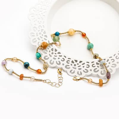 Beaded Necklace Natural Stone Waterproof Stainless Steel Beads detail 4