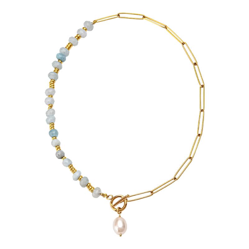 Beaded Necklace Natural Stone Waterproof Stainless Steel Chain Neck Chain - main