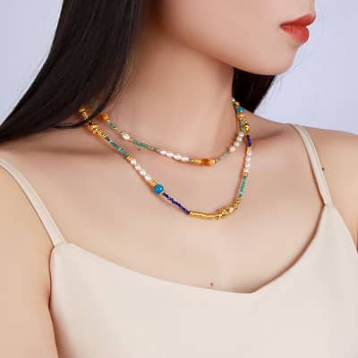 Pearl Necklace Natural Stone Freshwater Pearl Stainless Steel Beads Waterproof detail 2