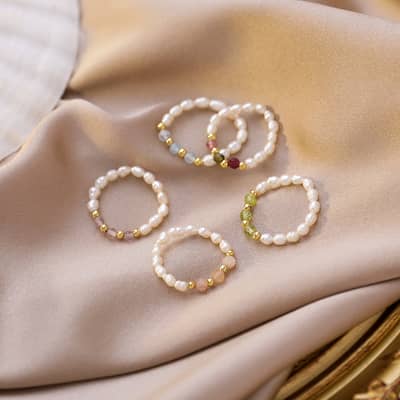 Natural Freshwater Pearl Crystal Waterproof Stainless Steel Beads Ring detail 1
