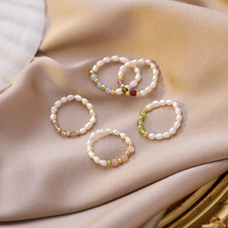 Natural Freshwater Pearl Crystal Waterproof Stainless Steel Beads Ring - main
