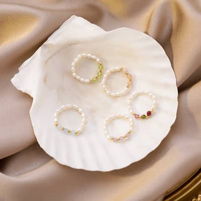 Natural Freshwater Pearl Crystal Waterproof Stainless Steel Beads Ring detail 2
