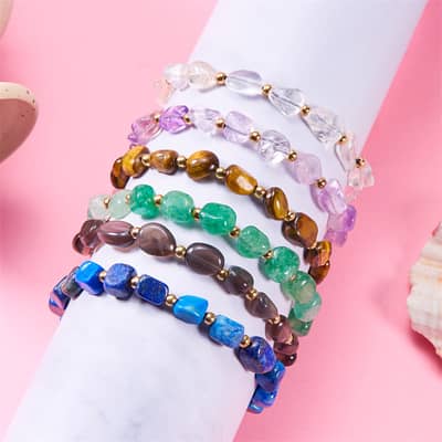 Irregular Stone Stainless Steel Beads Adjustable Beaded Waterproof Bracelet detail 2