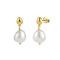 925 Sterling Silver Gold Plated White Freshwater Pearl Stud Earrings 1