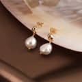 925 Sterling Silver Gold Plated White Freshwater Pearl Stud Earrings 6