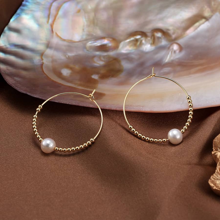 925 Silver Hypoallergenic Hoop Earrings with Freshwater Pearl Gold Plated Simple Silver Hoop Huggie - main