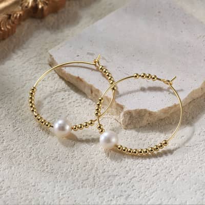925 Silver Hypoallergenic Hoop Earrings with Freshwater Pearl Gold Plated Simple Silver Hoop Huggie detail 3