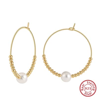 925 Silver Hypoallergenic Hoop Earrings with Freshwater Pearl Gold Plated Simple Silver Hoop Huggie detail 4