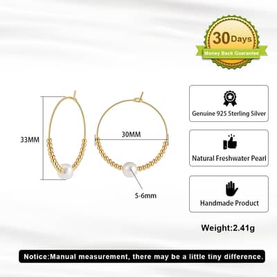 925 Silver Hypoallergenic Hoop Earrings with Freshwater Pearl Gold Plated Simple Silver Hoop Huggie detail 5