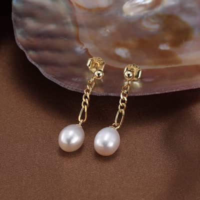 Valentine Gift Cultured Freshwater Pearl 14K Gold Plated 925 Sterling Silver Dangle Drop Earrings detail 1