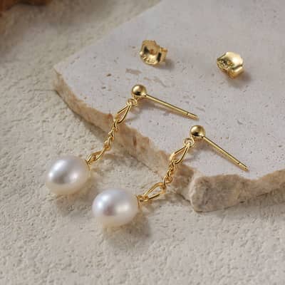 Valentine Gift Cultured Freshwater Pearl 14K Gold Plated 925 Sterling Silver Dangle Drop Earrings detail 4