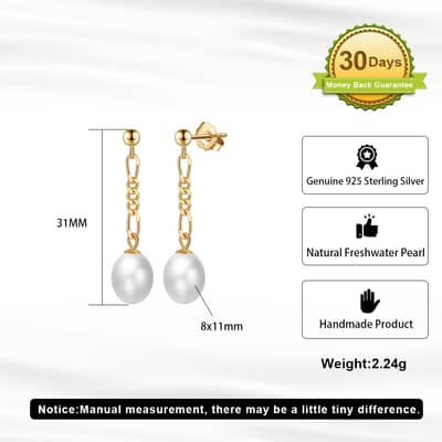 Valentine Gift Cultured Freshwater Pearl 14K Gold Plated 925 Sterling Silver Dangle Drop Earrings detail 5