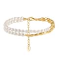 Gold Plated Oval Beads Charms Pearl Chain Double Layer 925 Sterling Silver Bracelet, Adjustable 1