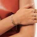 Gold Plated Oval Beads Charms Pearl Chain Double Layer 925 Sterling Silver Bracelet, Adjustable 2