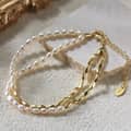 Gold Plated Oval Beads Charms Pearl Chain Double Layer 925 Sterling Silver Bracelet, Adjustable 4