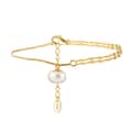 Simple Double Chain with Pearl Pendant, 14K Gold Plated 925 Silver Bracelet 1